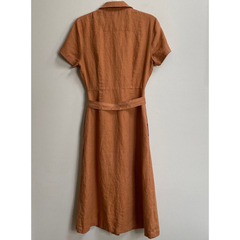 Quince Terracotta 100% European Linen Button Front Belted Midi Dress Size XS - Picture 9 of 14